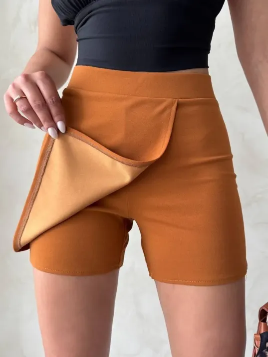 Kapaklı Şort Etek Camel S208