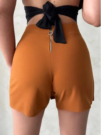 Kapaklı Şort Etek Camel S208