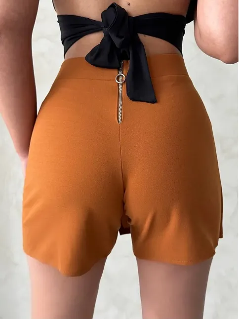 Kapaklı Şort Etek Camel S208