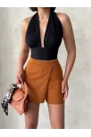 Kapaklı Şort Etek Camel S208