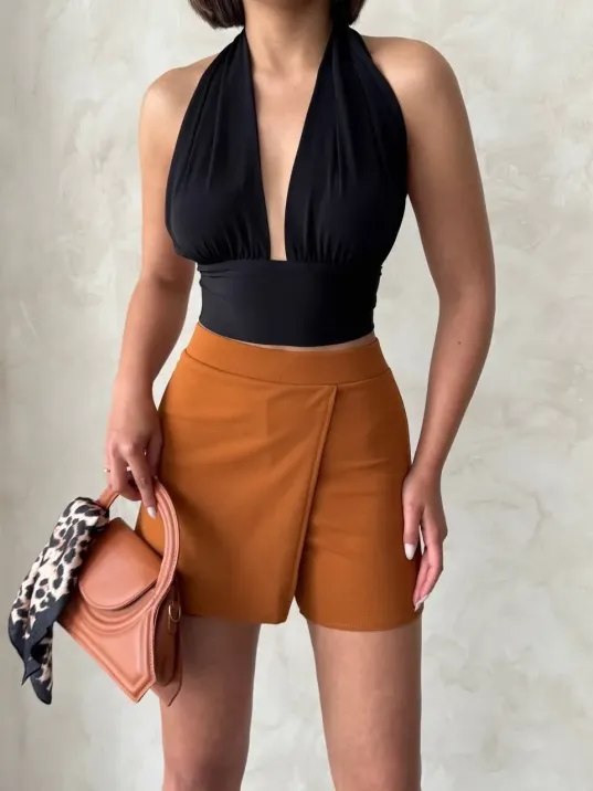 Kapaklı Şort Etek Camel S208