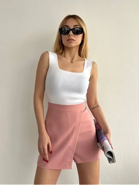 Kapaklı Şort Etek Pudra S208