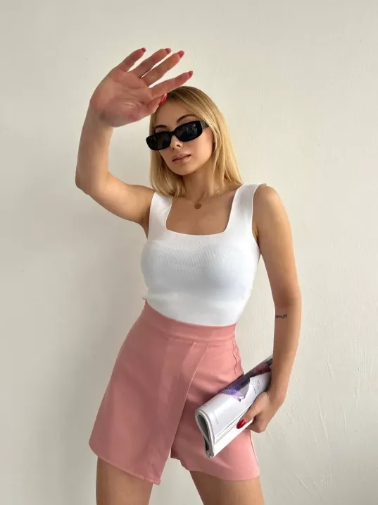 Kapaklı Şort Etek Pudra S208