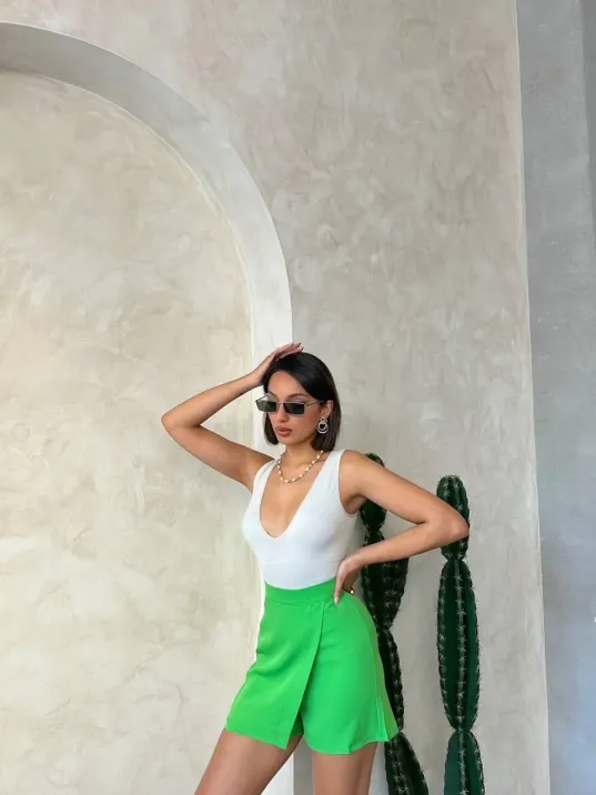 Kapaklı Şort Etek Yeşil S24901