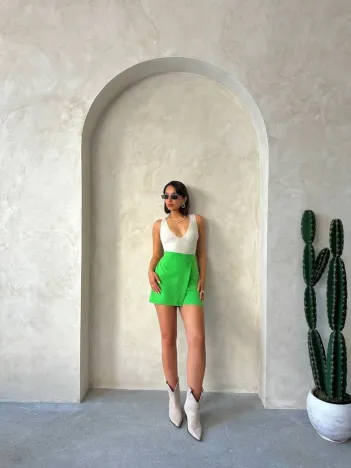 Kapaklı Şort Etek Yeşil S24901