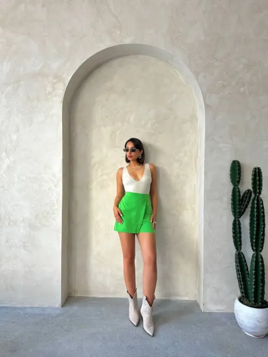 Kapaklı Şort Etek Yeşil S24901