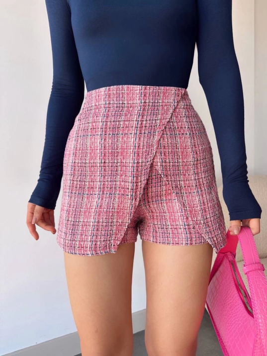 Kapaklı tüvit şort etek kırmızı Kapaklı tüvit şort etek kırmızı