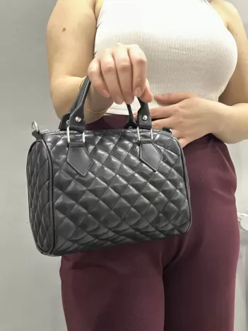 Kapaksız Kapitone Siyah Cilt Çanta