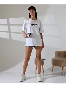 Kaplan Nakış İşlemeli Oversize Tişört