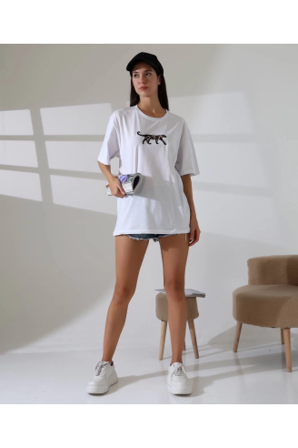 Kaplan nakış işlemeli Oversize tişört