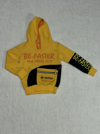 Kapşonlu Önü Fermuarlı Bf Baskılı Sweet Shirt Erkek Çocuk Sarı Kapşonlu Önü Fermuarlı Bf Baskılı Sweet Shirt Erkek Çocuk Sarı
