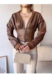 Kapşonlu Yarım Fermuarlı Ceket Kahve H24116 Kapşonlu Yarım Fermuarlı Ceket Kahve H24116
