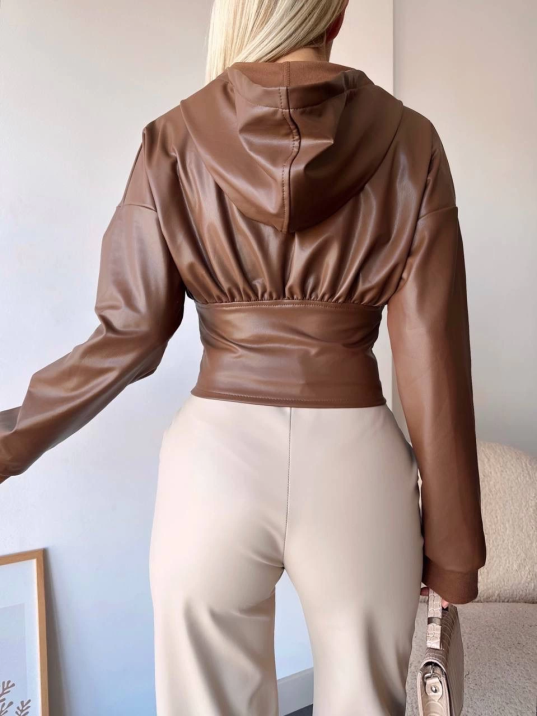 Kapşonlu yarım fermuarlı ceket kahve h24116 Kapşonlu yarım fermuarlı ceket kahve h24116