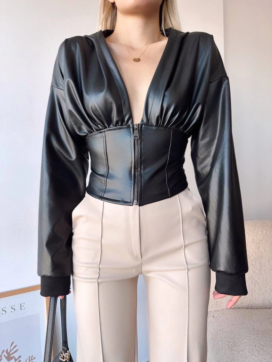 Kapşonlu yarım fermuarlı ceket siyah h24116 Kapşonlu yarım fermuarlı ceket siyah h24116