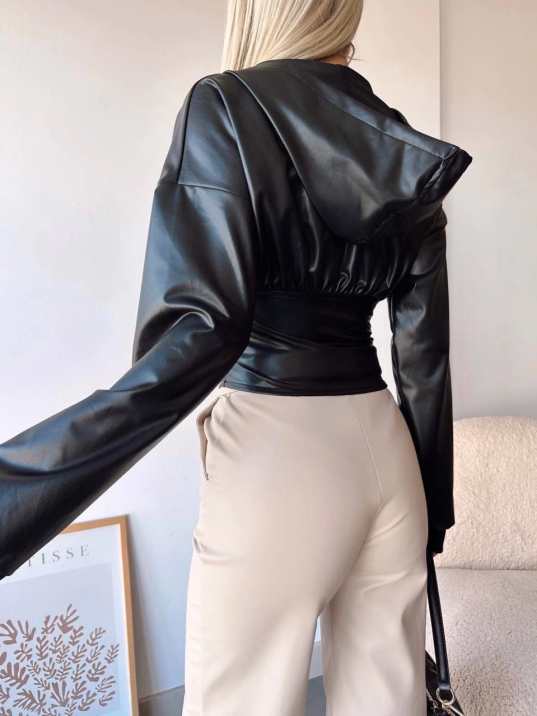 Kapşonlu yarım fermuarlı ceket siyah h24116 Kapşonlu yarım fermuarlı ceket siyah h24116