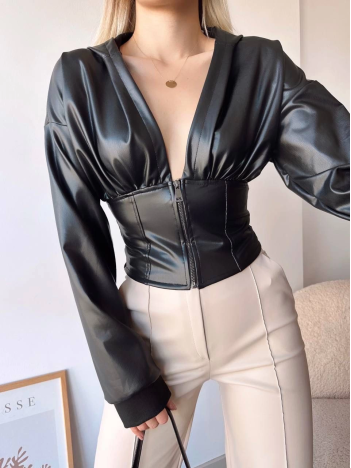 Kapşonlu yarım fermuarlı ceket siyah h24116 Kapşonlu yarım fermuarlı ceket siyah h24116