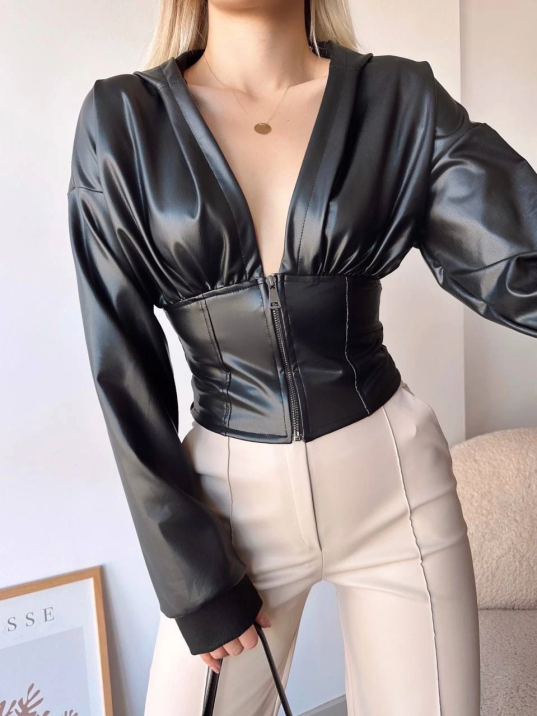 Kapşonlu yarım fermuarlı ceket siyah h24116 Kapşonlu yarım fermuarlı ceket siyah h24116