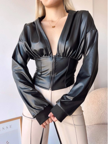 Kapşonlu yarım fermuarlı ceket siyah h24116 Kapşonlu yarım fermuarlı ceket siyah h24116