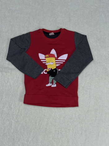 Karakter baskılı bisiklet yaka çift renkli sweatshirt bordo erkek çocuk