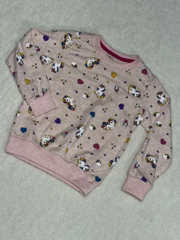 Karakter Kalpli Baskılı Pembe Kız Çocuk Bisiklet Yaka Sweatshirt Karakter Kalpli Baskılı Pembe Kız Çocuk Bisiklet Yaka Sweatshirt