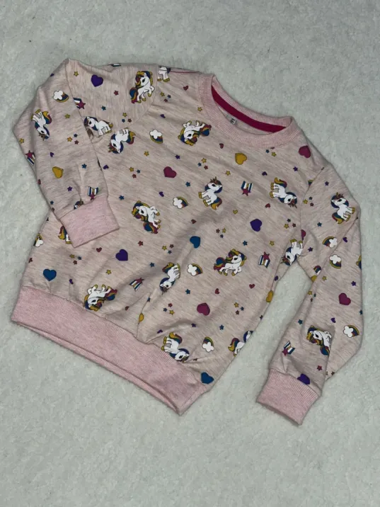 Karakter Kalpli Baskılı Pembe Kız Çocuk Bisiklet Yaka Sweatshirt