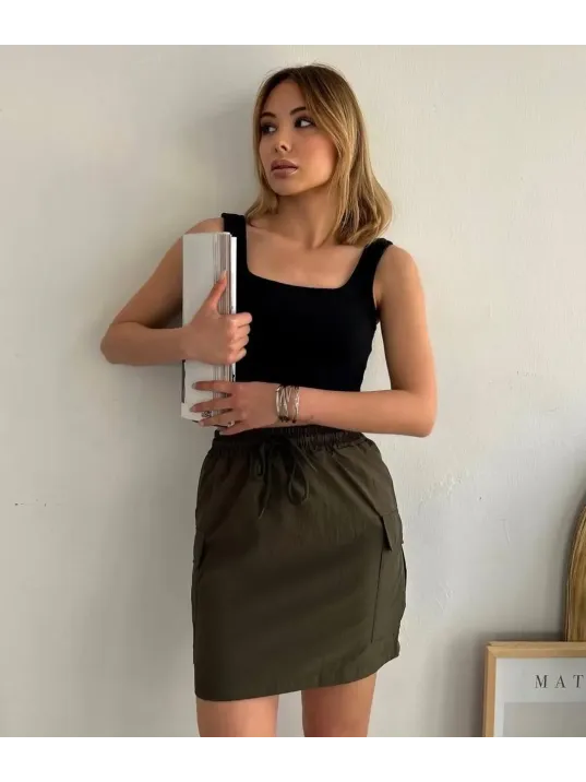 Kargo Cep İnce Paraşüt Etek Haki S241019