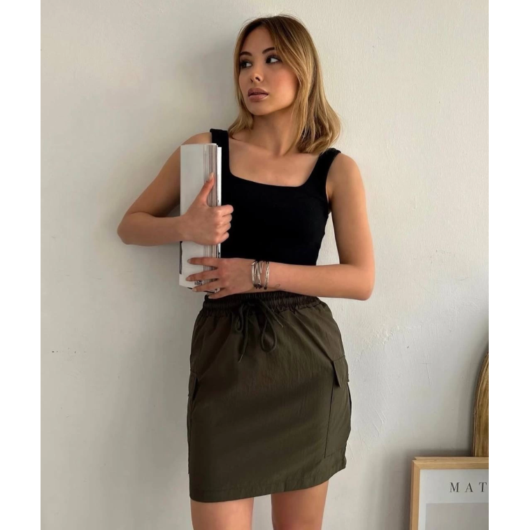 Kargo cep ince paraşüt etek haki s241019 Kargo cep ince paraşüt etek haki s241019