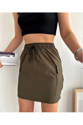 Kargo cep ince paraşüt etek haki s241019