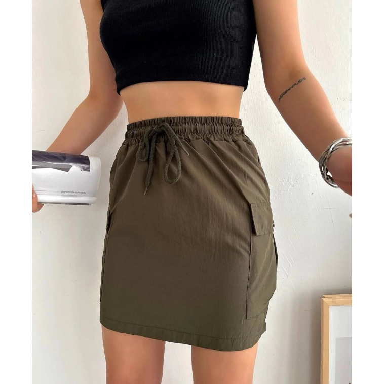 Kargo cep ince paraşüt etek haki s241019 Kargo cep ince paraşüt etek haki s241019