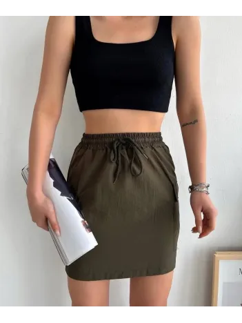 Kargo Cep İnce Paraşüt Etek Haki S241019