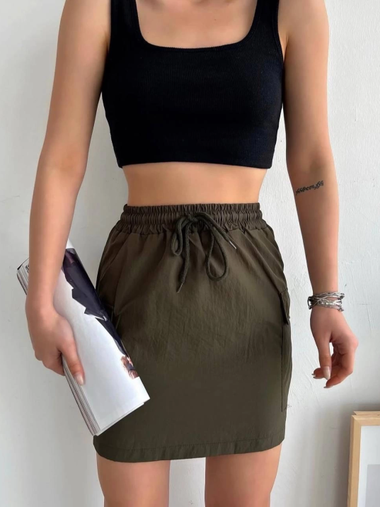 Kargo cep ince paraşüt etek haki s241019 Kargo cep ince paraşüt etek haki s241019