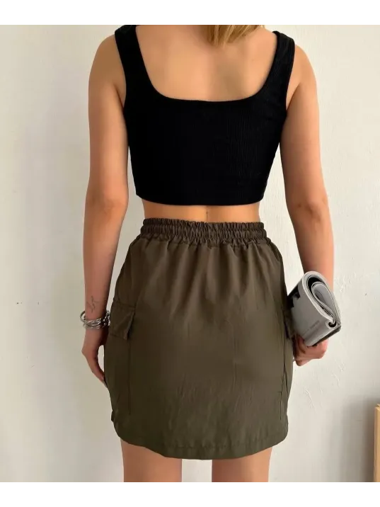 Kargo Cep İnce Paraşüt Etek Haki S241019