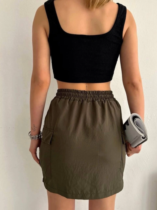 Kargo cep ince paraşüt etek haki s241019 Kargo cep ince paraşüt etek haki s241019