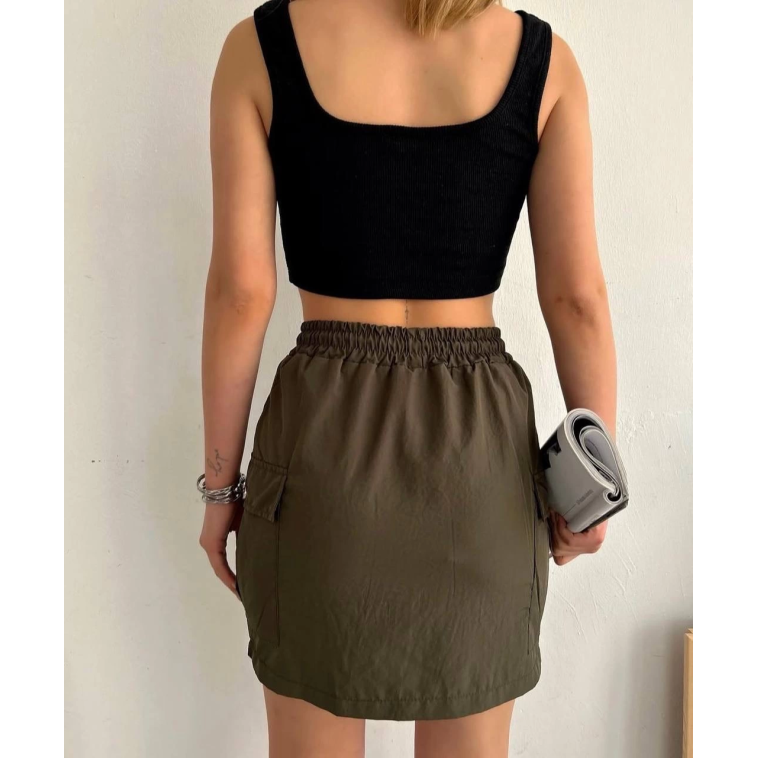 Kargo cep ince paraşüt etek haki s241019 Kargo cep ince paraşüt etek haki s241019