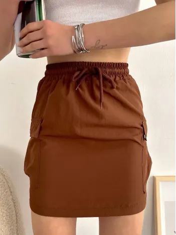 Kargo Cep İnce Paraşüt Etek Kahve S241019