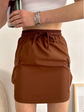 Kargo cep ince paraşüt etek kahve s241019 Kargo cep ince paraşüt etek kahve s241019