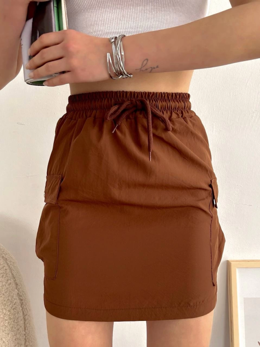 Kargo cep ince paraşüt etek kahve s241019 Kargo cep ince paraşüt etek kahve s241019