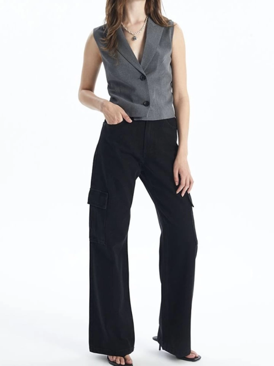 Kargo cep jeans pantolon siyah Kargo cep jeans pantolon siyah