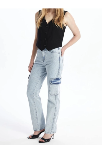 Kargo cep kar yıkama jeans pantolon