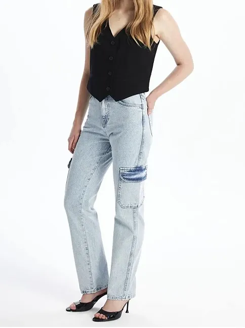 Kargo Cep Kar Yıkama Jeans Pantolon