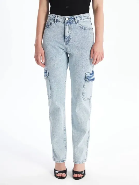 Kargo Cep Kar Yıkama Jeans Pantolon
