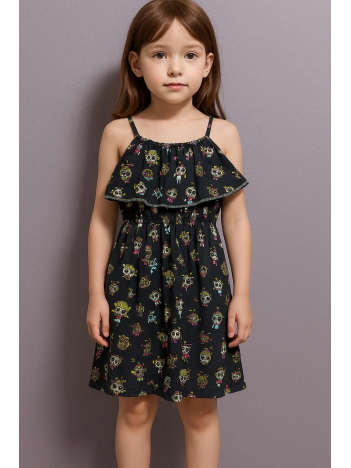 Karikatür baskılı askılı kız çocuk elbisesi lacivert Karikatür baskılı askılı kız çocuk elbisesi lacivert