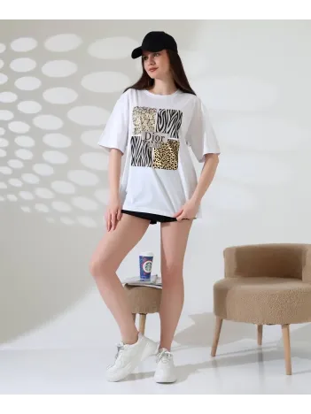 Karma Desenli Oversize Tişört Karma Desenli Oversize Tişört