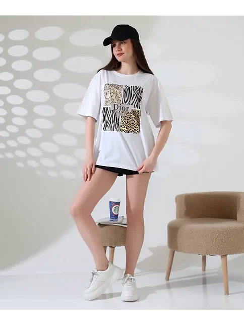 Karma Desenli Oversize Tişört