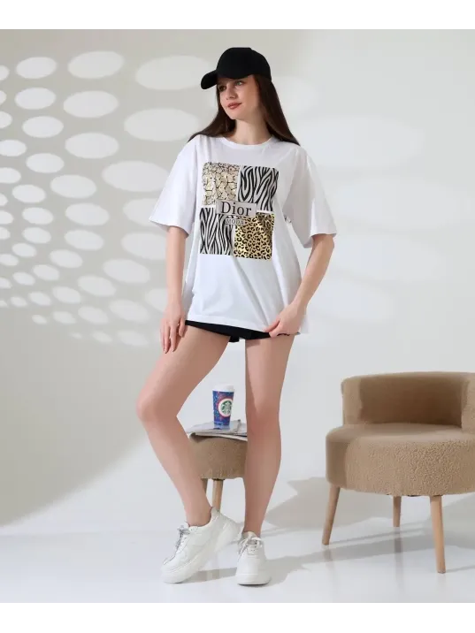 Karma Desenli Oversize Tişört Karma Desenli Oversize Tişört