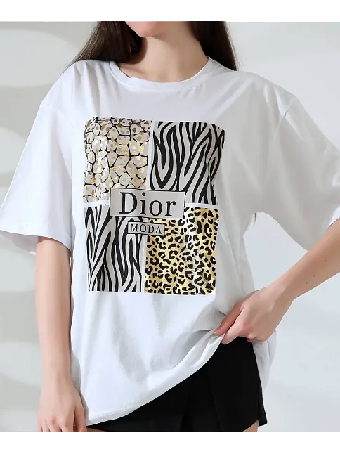Karma Desenli Oversize Tişört