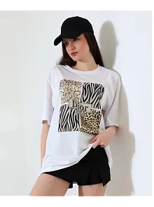 Karma Desenli Oversize Tişört