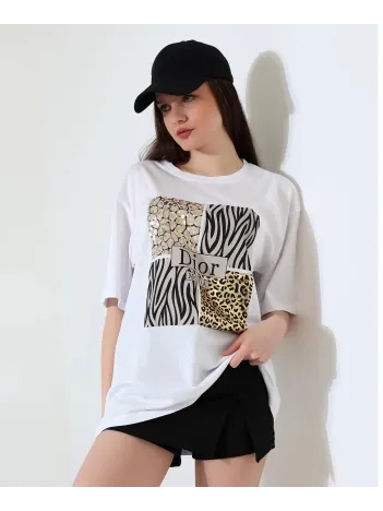 Karma Desenli Oversize Tişört