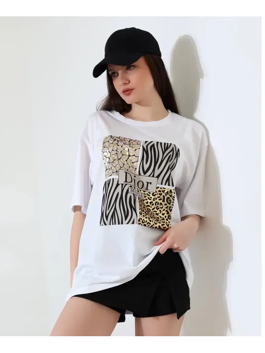 Karma Desenli Oversize Tişört Karma Desenli Oversize Tişört