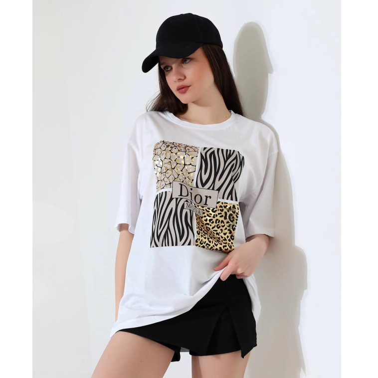 Karma desenli oversize tişört Karma desenli oversize tişört